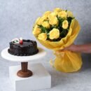 Chocolate Cake With Yellow Roses