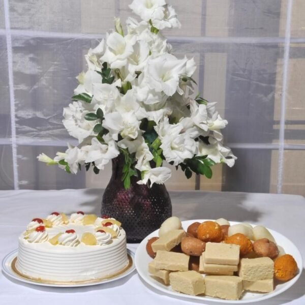 GLADS WITH PINEAPPLE CAKE & MITHAI