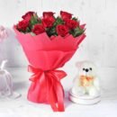 Red Rose Bouquet with Teddy