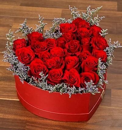 Red Roses In Heart Shape Box